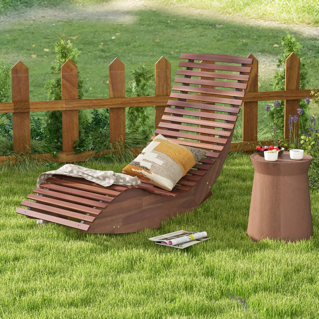 Espreguiçadeira de madeira de acácia baloiço para jardim exterior com assento de ripas largas, encosto alto, carga máxima de 160 kg, 157 x 60 x 76 cm,
