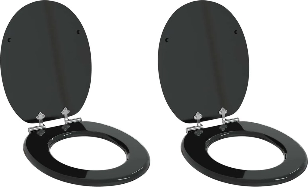 vidaXL Assento de Vaso Sanitário 2 pcs Preto 44 x 38 cm Placa de MDF