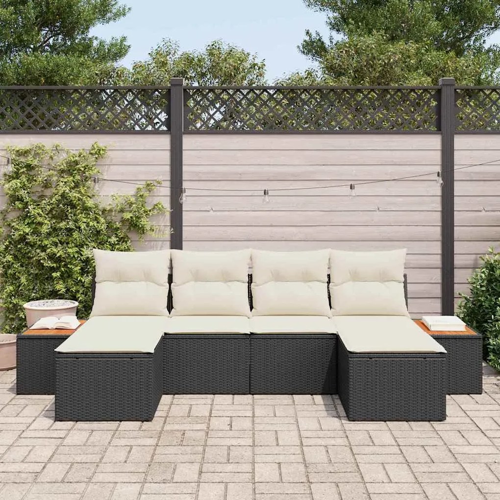 Conjunto de Sofá de Jardim 6 Peças com Almofadas Pretas em Rattan Sint