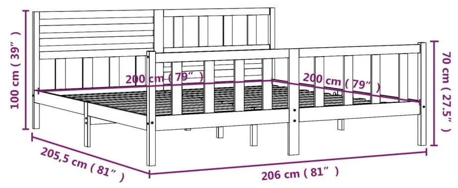Estrutura de cama 200x200 cm madeira maciça