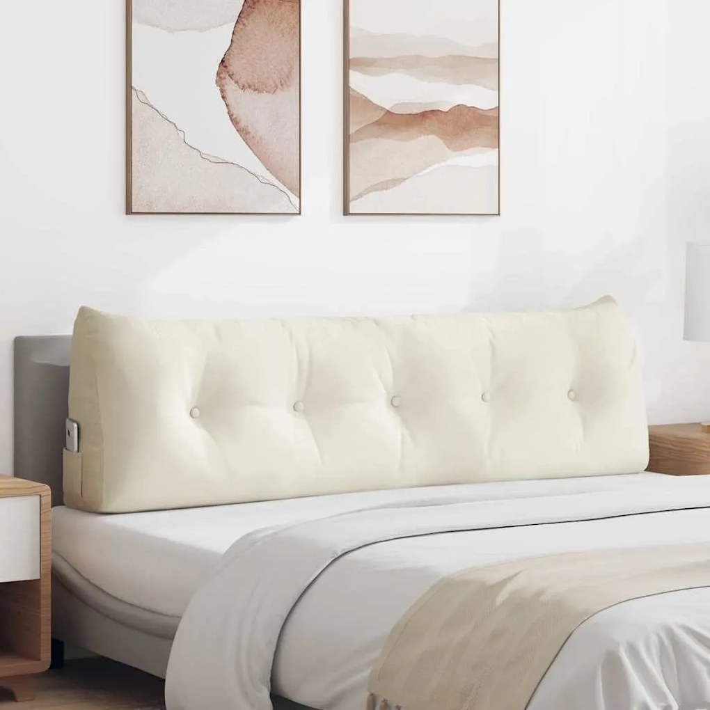 vidaXL Travesseiro para Costas Creme 160 x 24 x 50 cm Veludo