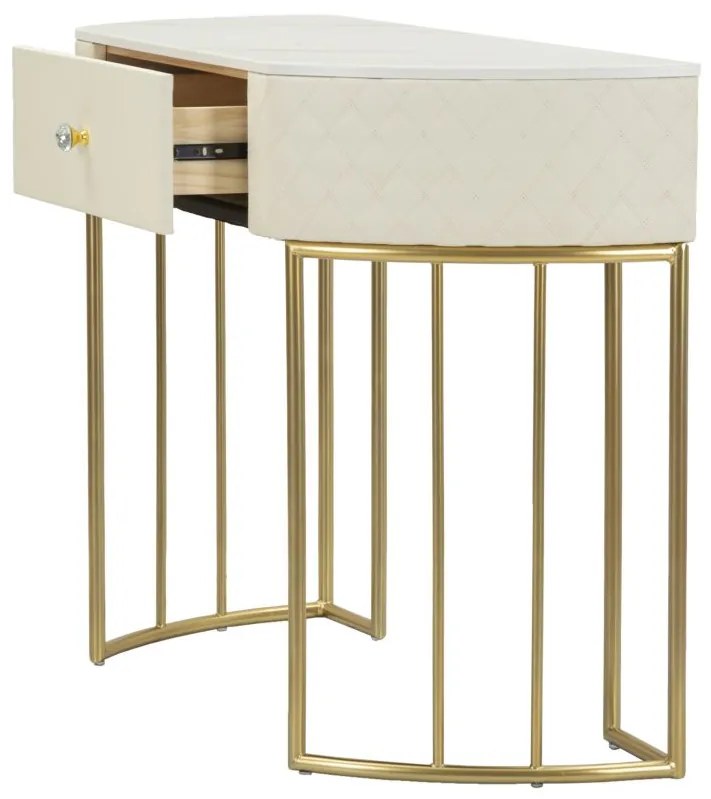 MESA CONSOLA SHARON 100X40X75 CM BRANCA, BEGE E DOURADA