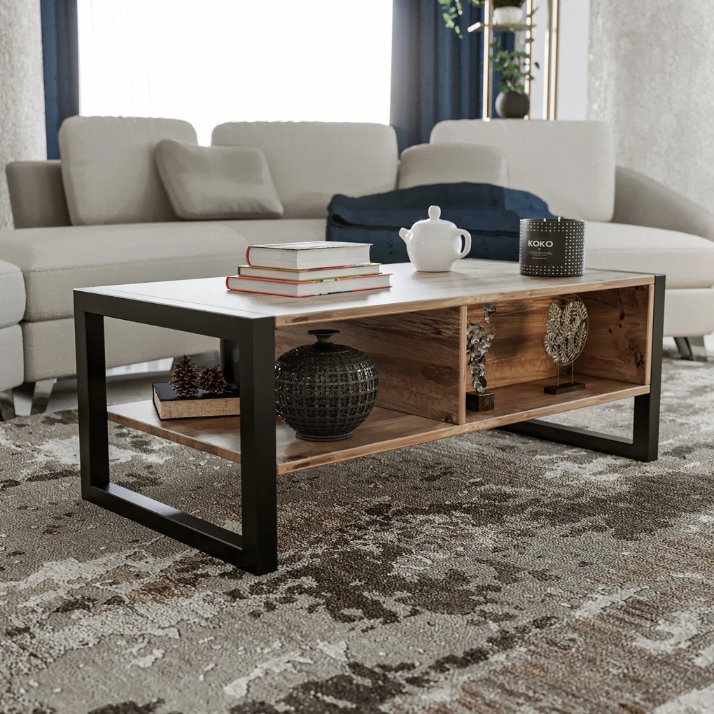 Mesa de Centro Haldizen – Pinho Atlântico Preto – 105x40x55 cm