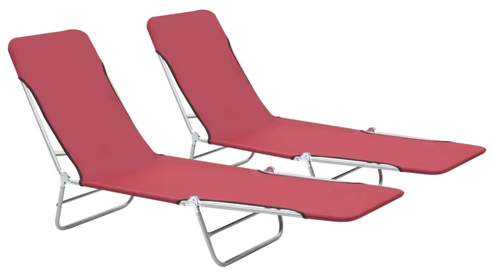44301 vidaXL Espreguiçadeiras dobráveis 2 pcs aço e tecido vermelho