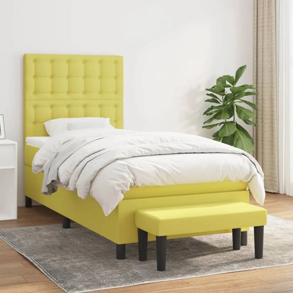 vidaXL Cama com molas/colchão 90x190 cm tecido verde-claro