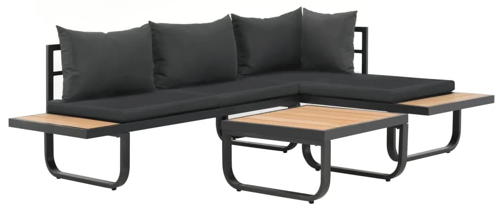 Sofás de canto para jardim com almofadões 2 pcs alumínio e WPC