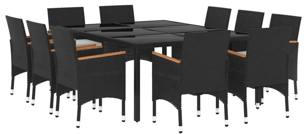 11 pcs conjunto de jantar para jardim vime PE preto