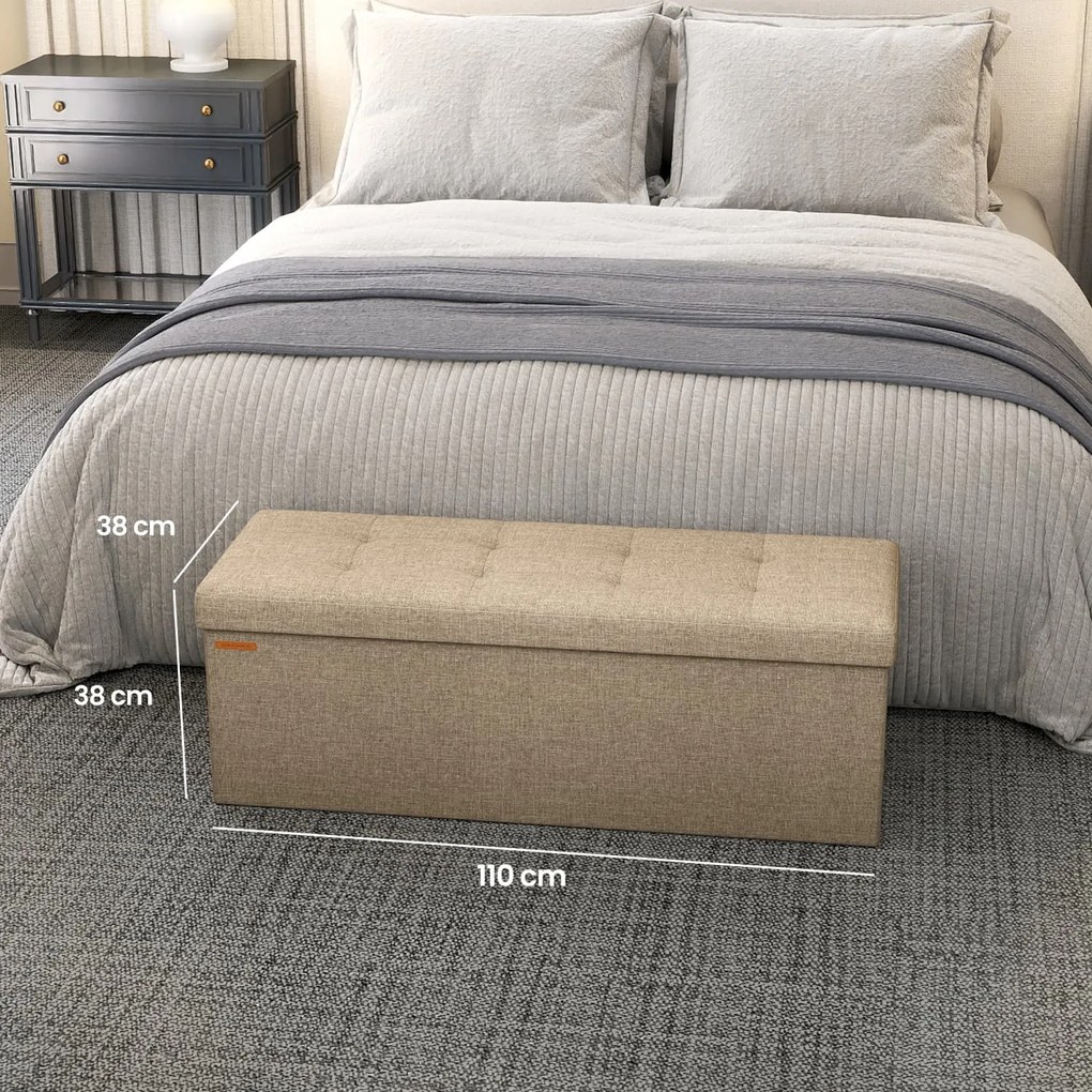 Banco com espaço de arrumação 38 x 110 x 38 cm castanho camelo