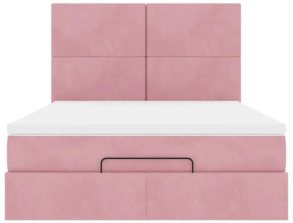 Estrutura de cama otomana com colchões 140x200 cm veludo rosa