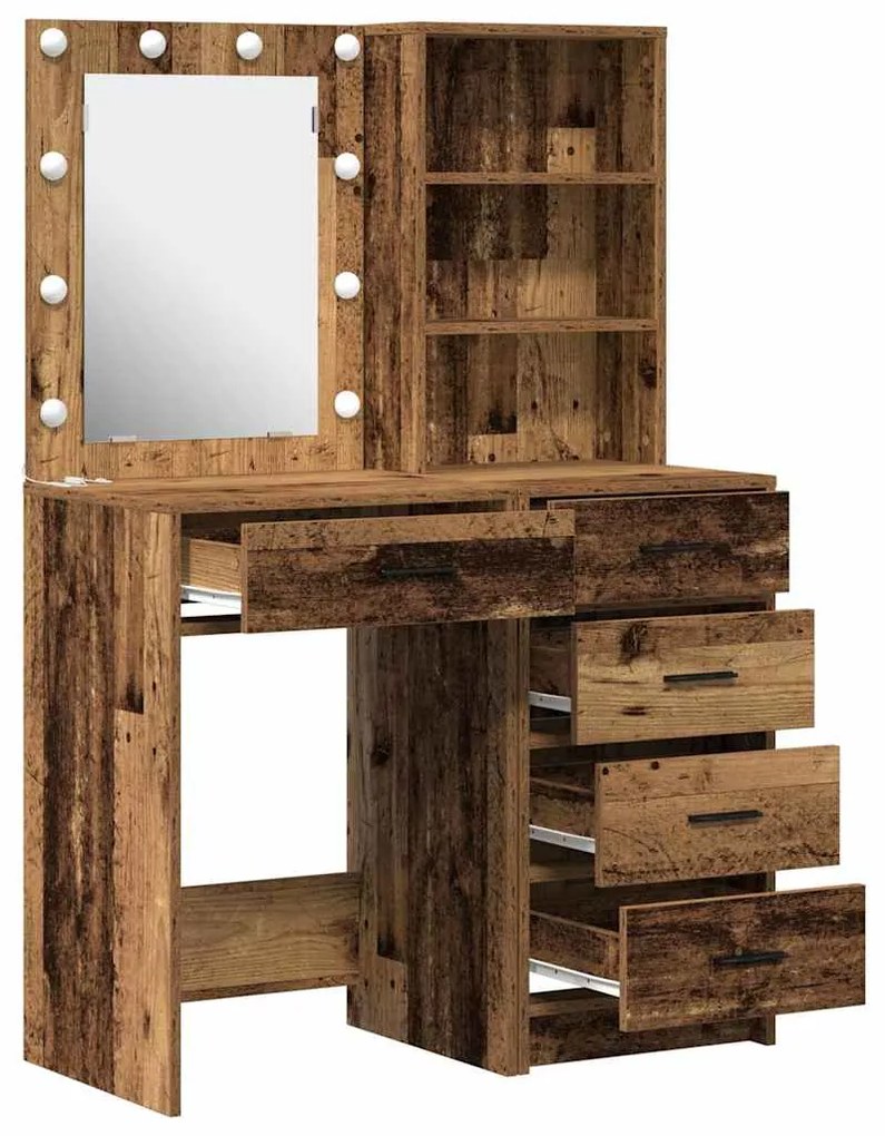 Conjunto de Mesa de Maquiagem 2 Peças com LED Madeira Velha Compensado