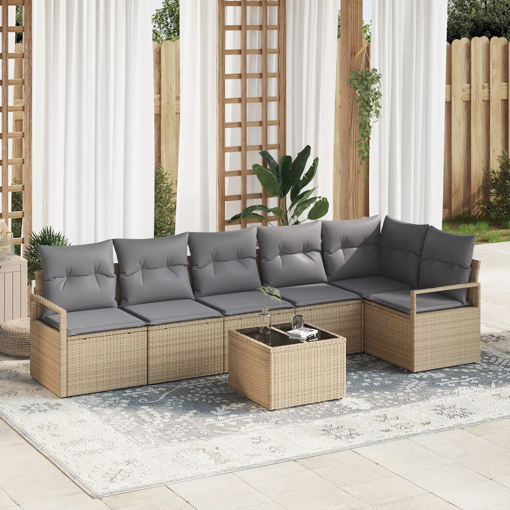 Conjunto de Sofá de Jardim vidaXL com Almofadas de Rattan Poly Preto