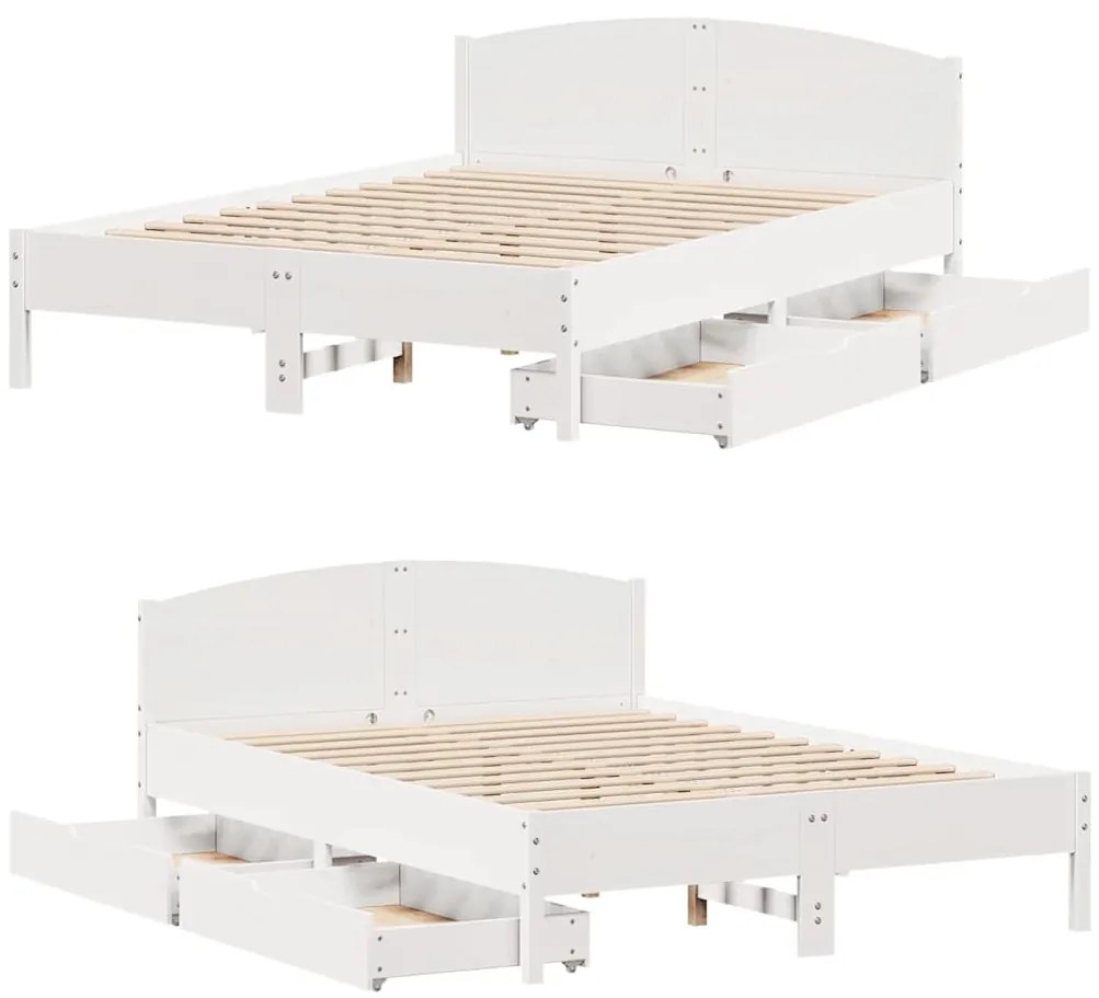 Cama sem colchão 120x190 cm madeira de pinho maciça branco