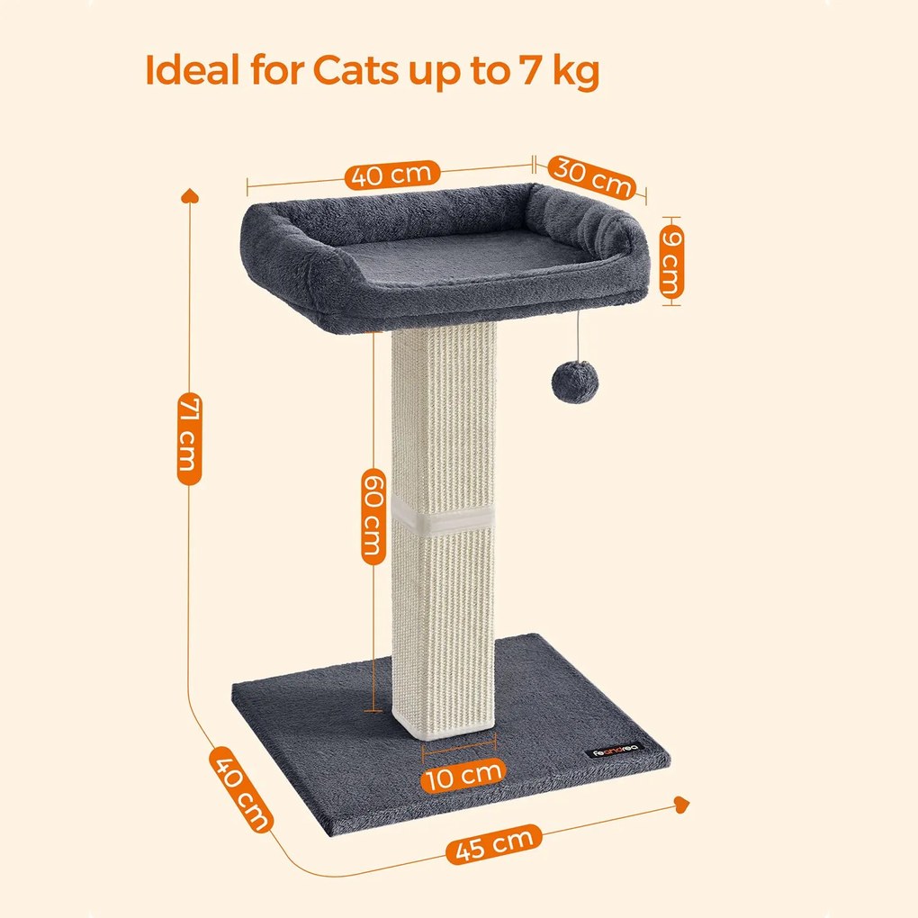 Arranhador para gatos 71 cm com plataforma cinzento escuro