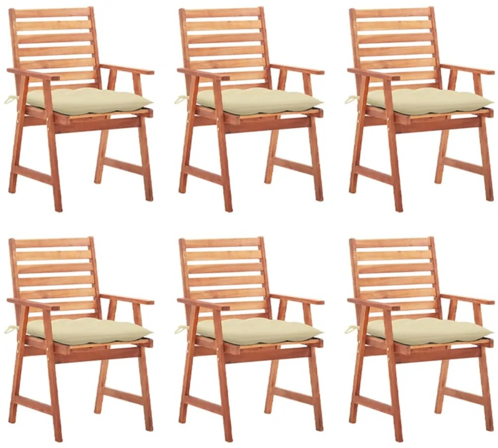 Cadeiras de jantar p/ jardim 6 pcs c/ almofadões acácia maciça