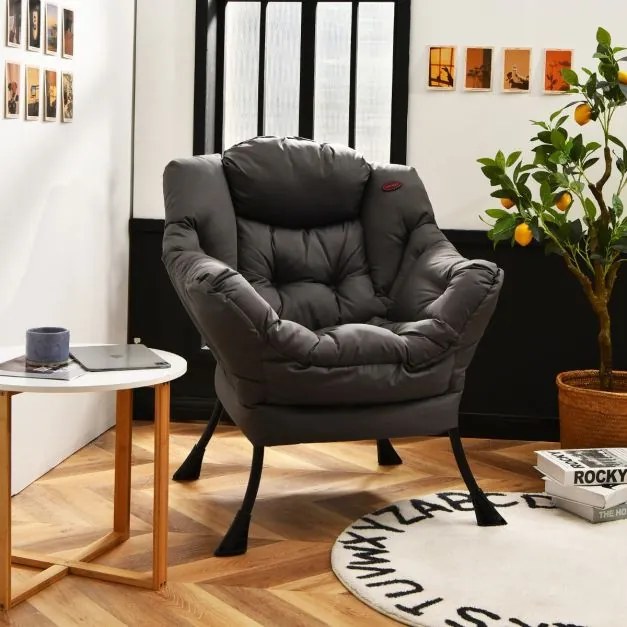 Poltrona moderna em tecido de poliéster com estrutura em metal estofada com bolso lateral 75 x 81 x 94,5 cm cinzenta
