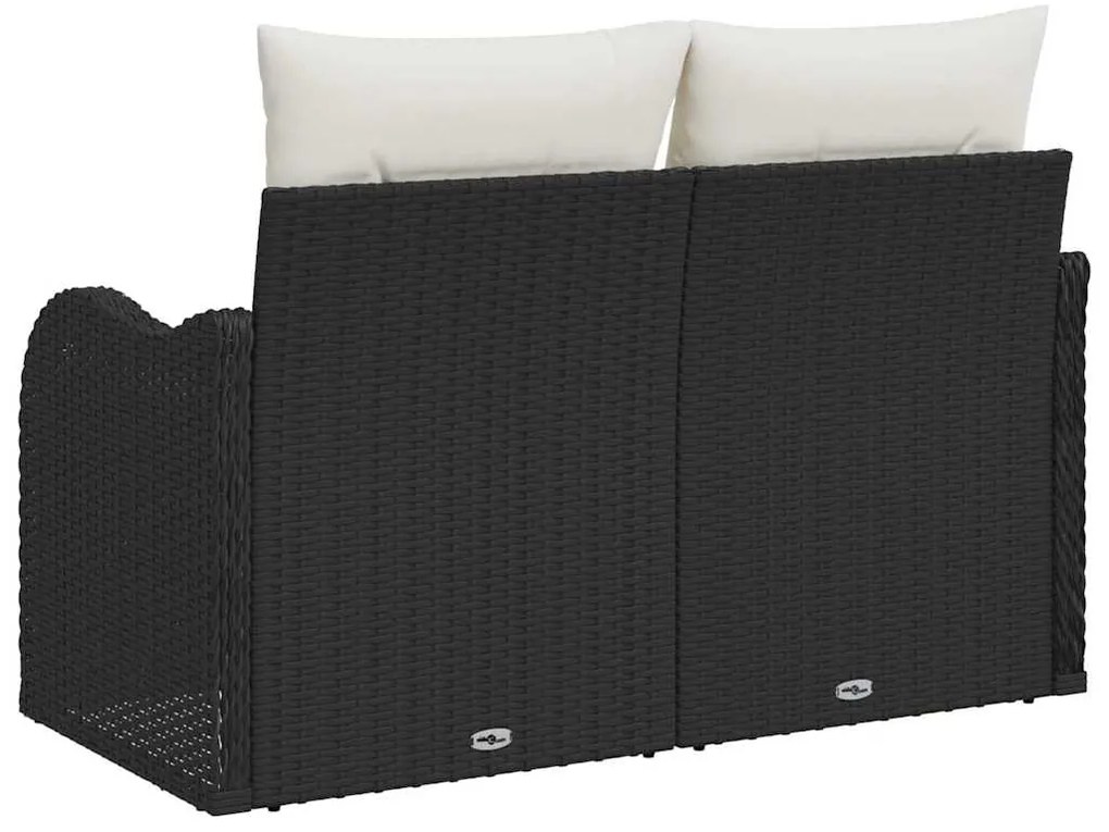 Sofá de Jardim para 2 Pessoas com Almofadas Preto Rotan Sintético