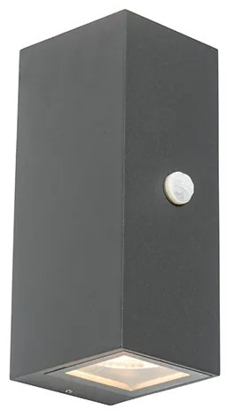 Candeeiro de parede cinzento escuro com 2 luzes IP44 com sensor de movimento - Baleno Moderno