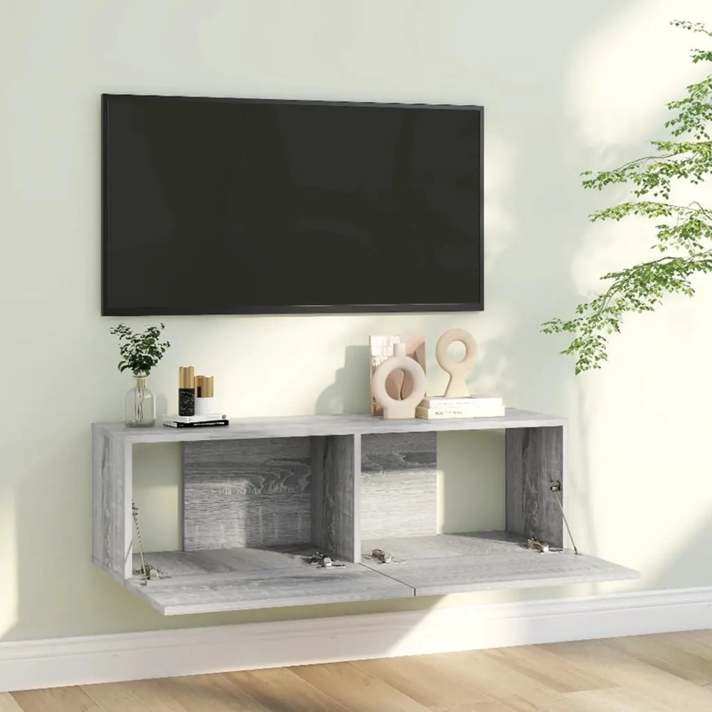 Móvel parede TV 100x30x30 cm derivados de madeira cinza sonoma