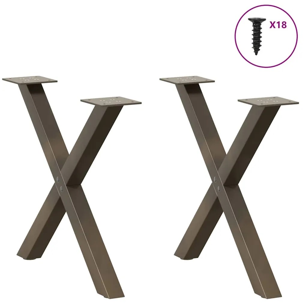 Pés para mesa de centro em formato de X, 2 peças, aço natural, 50x(42-