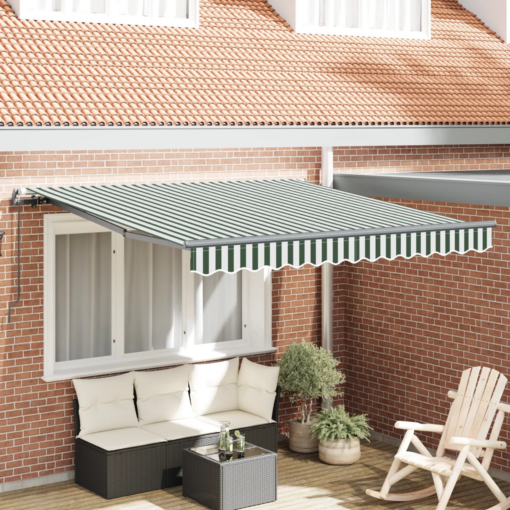Toldo Retrátil Manual vidaXL Verde e Branco 350x250 cm