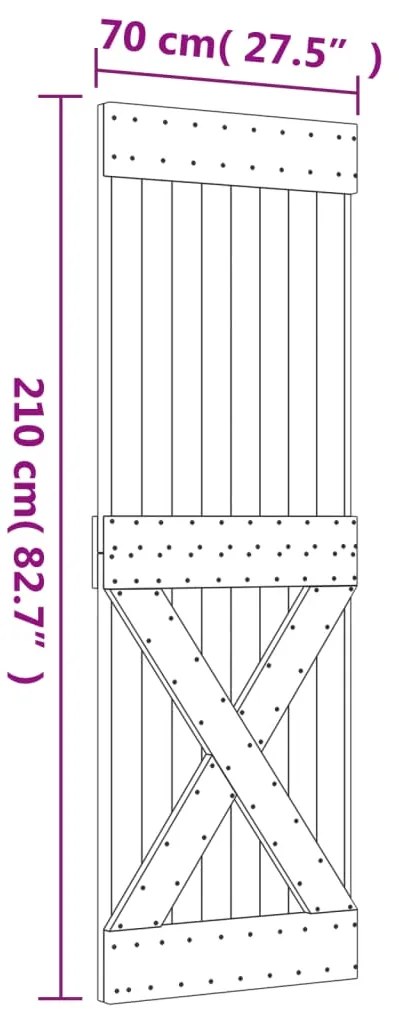 Porta de correr com ferragens 70x210 cm madeira de pinho maciça