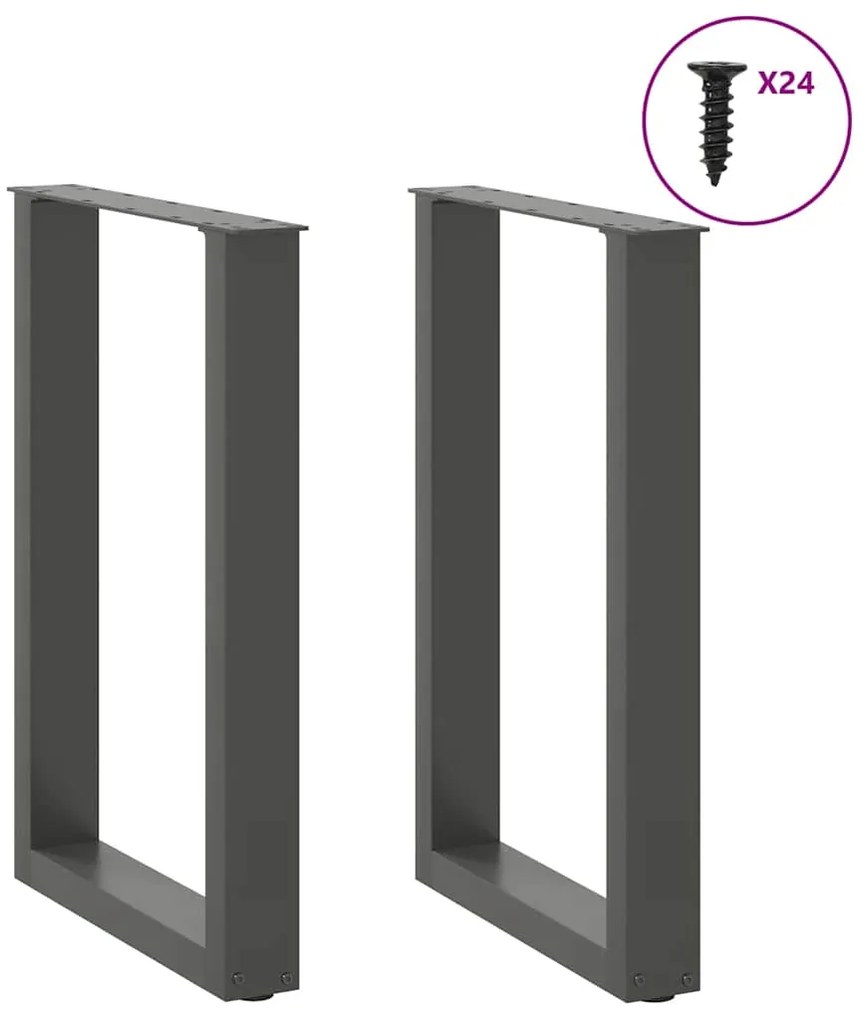 Pés para mesa de jantar em formato de U, 2 peças, antracite, 50x(72-73