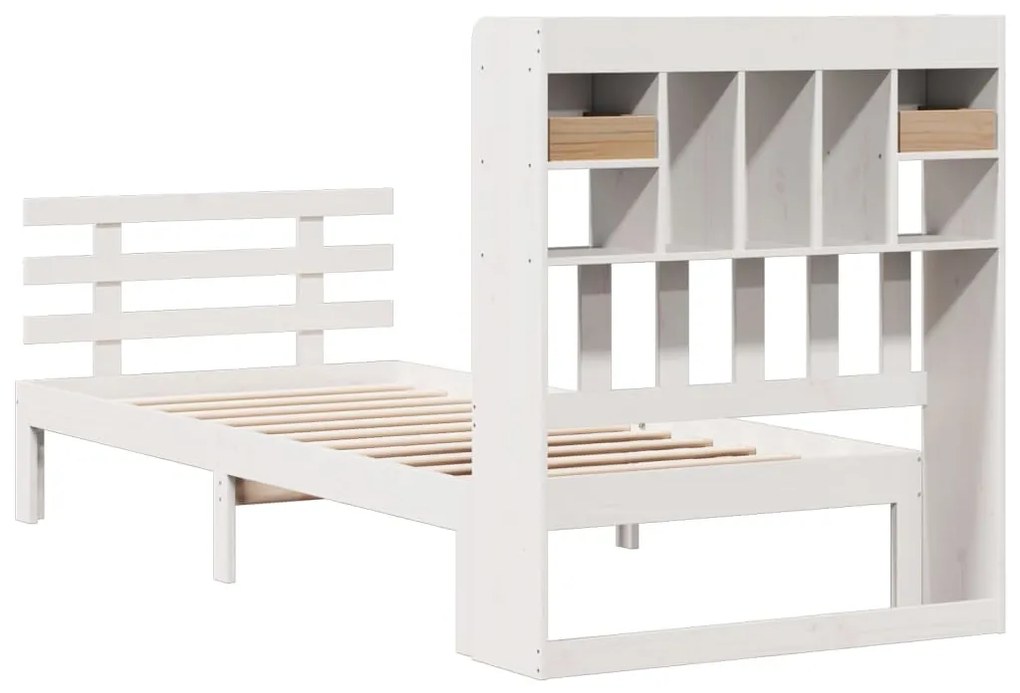 Cama com estante sem colchão 75x190 cm pinho maciço branco