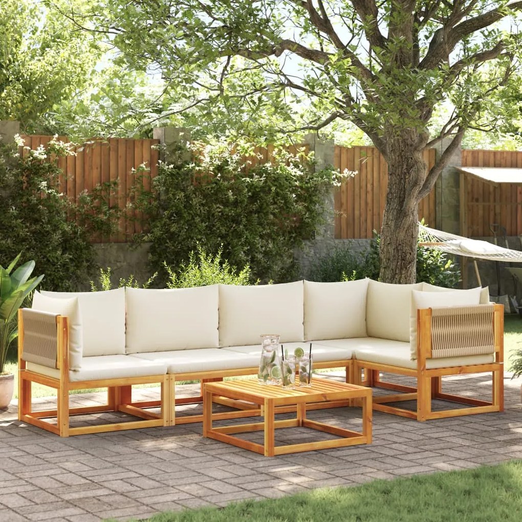 vidaXL 6 pcs conjunto de sofás de jardim com almofadões acácia maciça