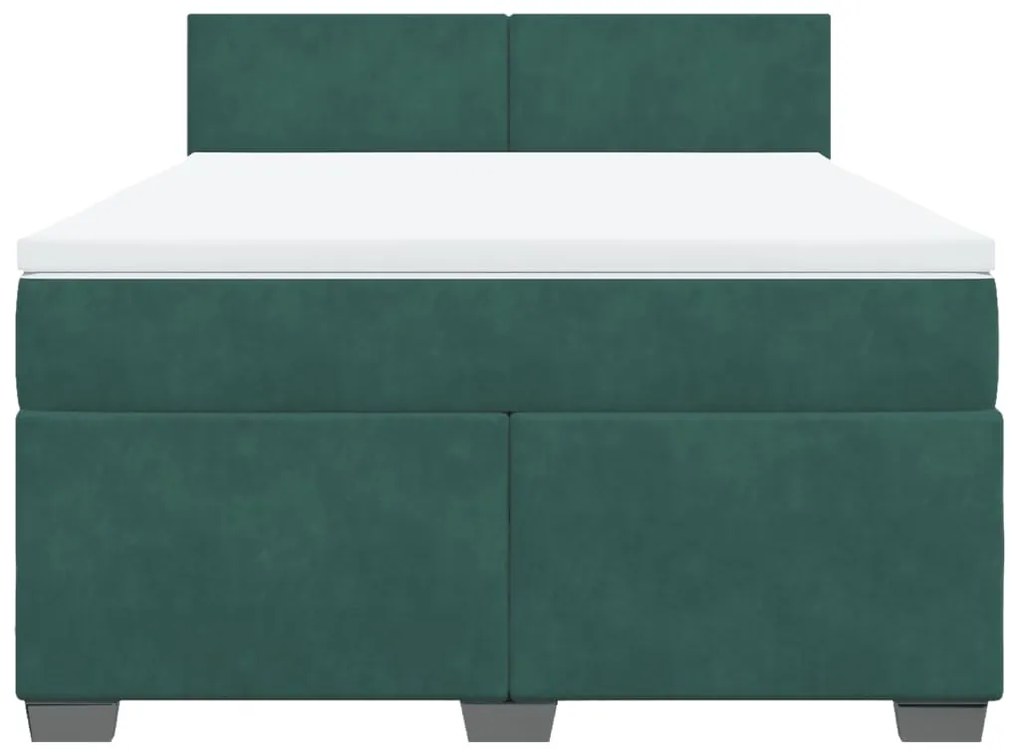 Cama com molas/colchão 160x200 cm veludo verde-escuro
