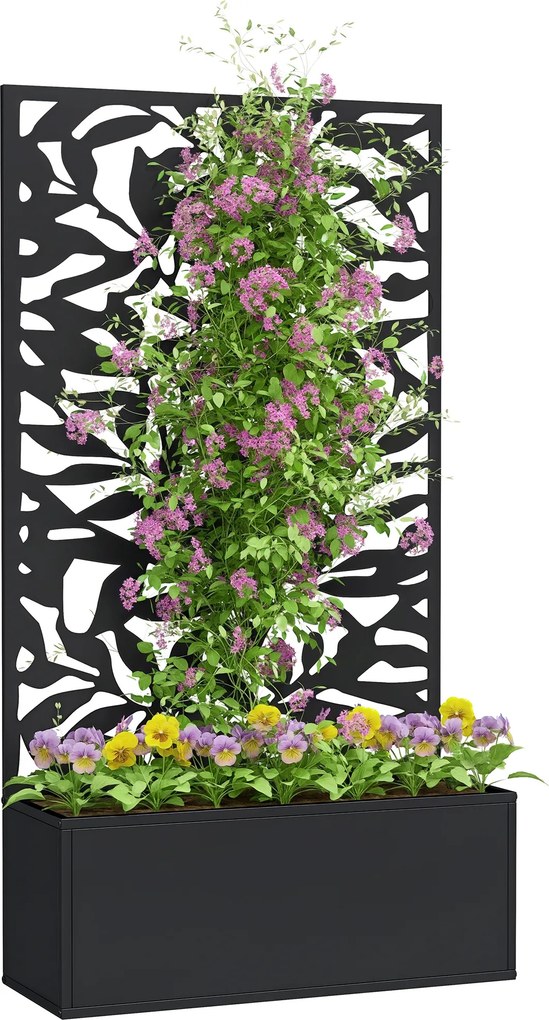 Floreira com treliça 61 x 23 x 113 cm, floreira retangular com painel de privacidade em metal, preto