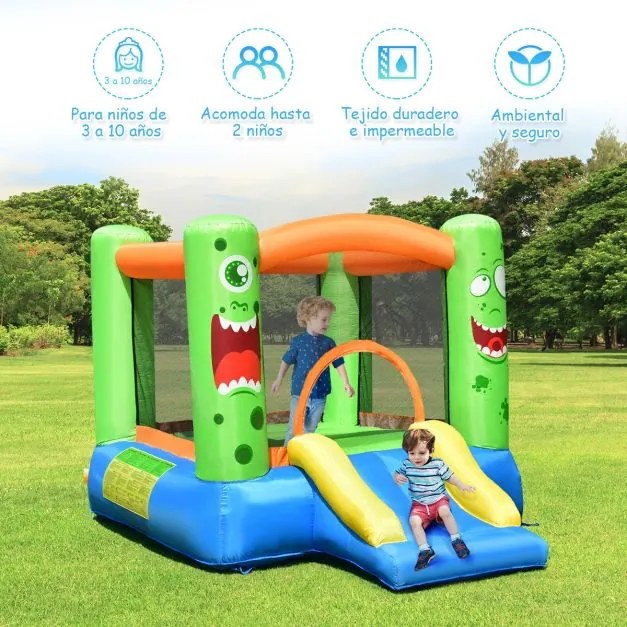 Casa insuflável Castelo insuflável com escorrega para crianças com kit de reparação da rede de segurança do basquetebol (Sem Ventilador) 270 x 203 x 1