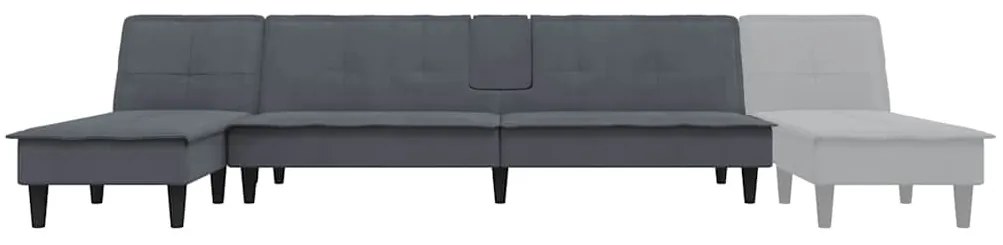 Sofá-cama em forma de L 255x140x70 cm veludo cinzento-escuro