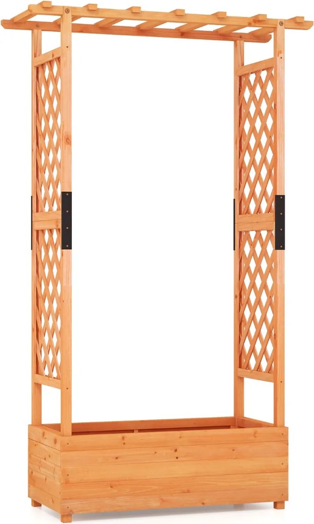 Floreira Jardim elevada de madeira com treliça em arco Floreira suspensa no teto Furo de drenagem 110 x 182 cm Laranja