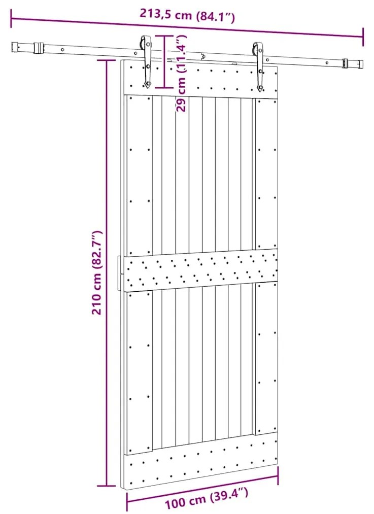 Porta de correr c/ ferragens 100x210 cm madeira de pinho maciça