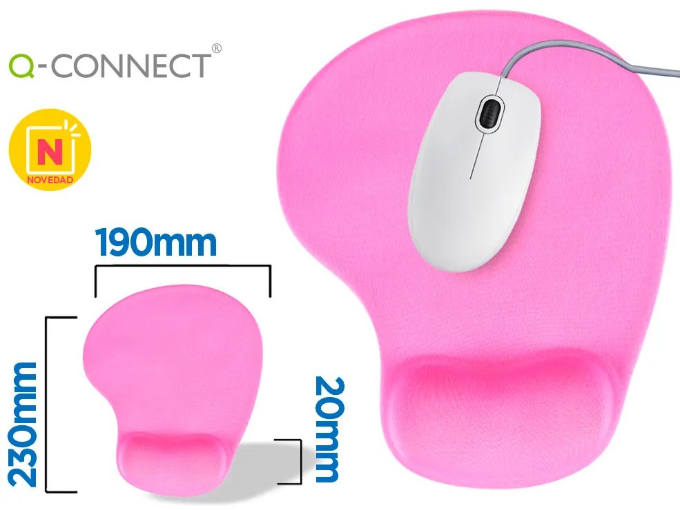 Tapete para Rato Q-Connect com Apoio de Pulsos de Gel Cor Rosa