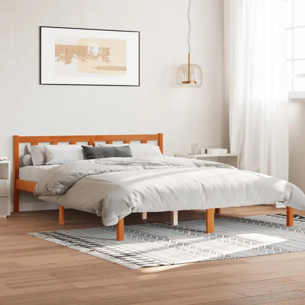 Estrutura de cama 160x200 cm madeira pinho maciça castanho cera