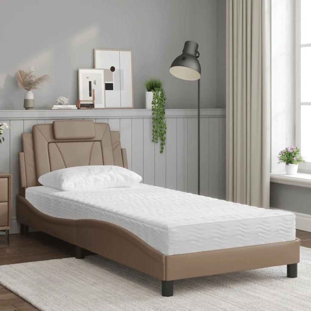 Cama com colchão 90x190 cm couro artificial cappuccino