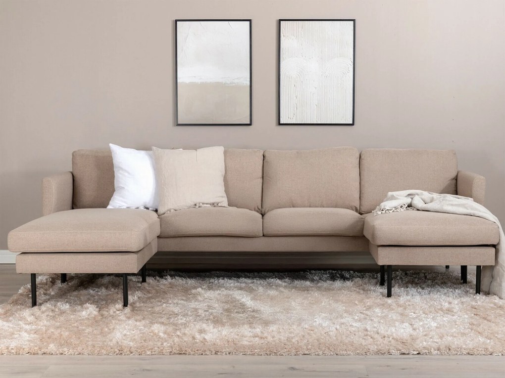 Sofá de canto Fercame 102, Preto, Castanho, 262x164x80cm, 63 kg, Pernas: Metal