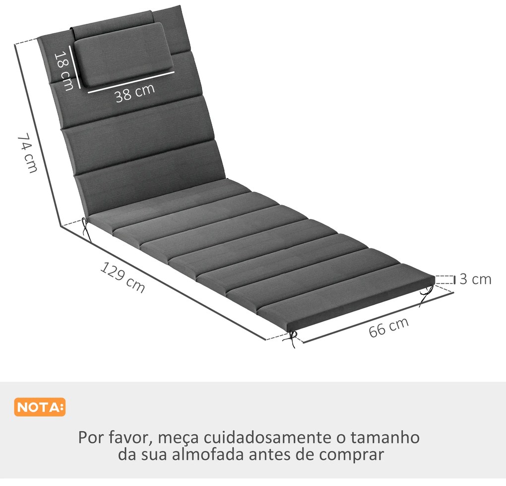 Conjunto de 2 Almofadas para Espreguiçadeira Dobráveis (NÃO INCLUIDAS) 203x66x3 cm com Apoio para a Cabeça e Correias de Sujeição Cinza