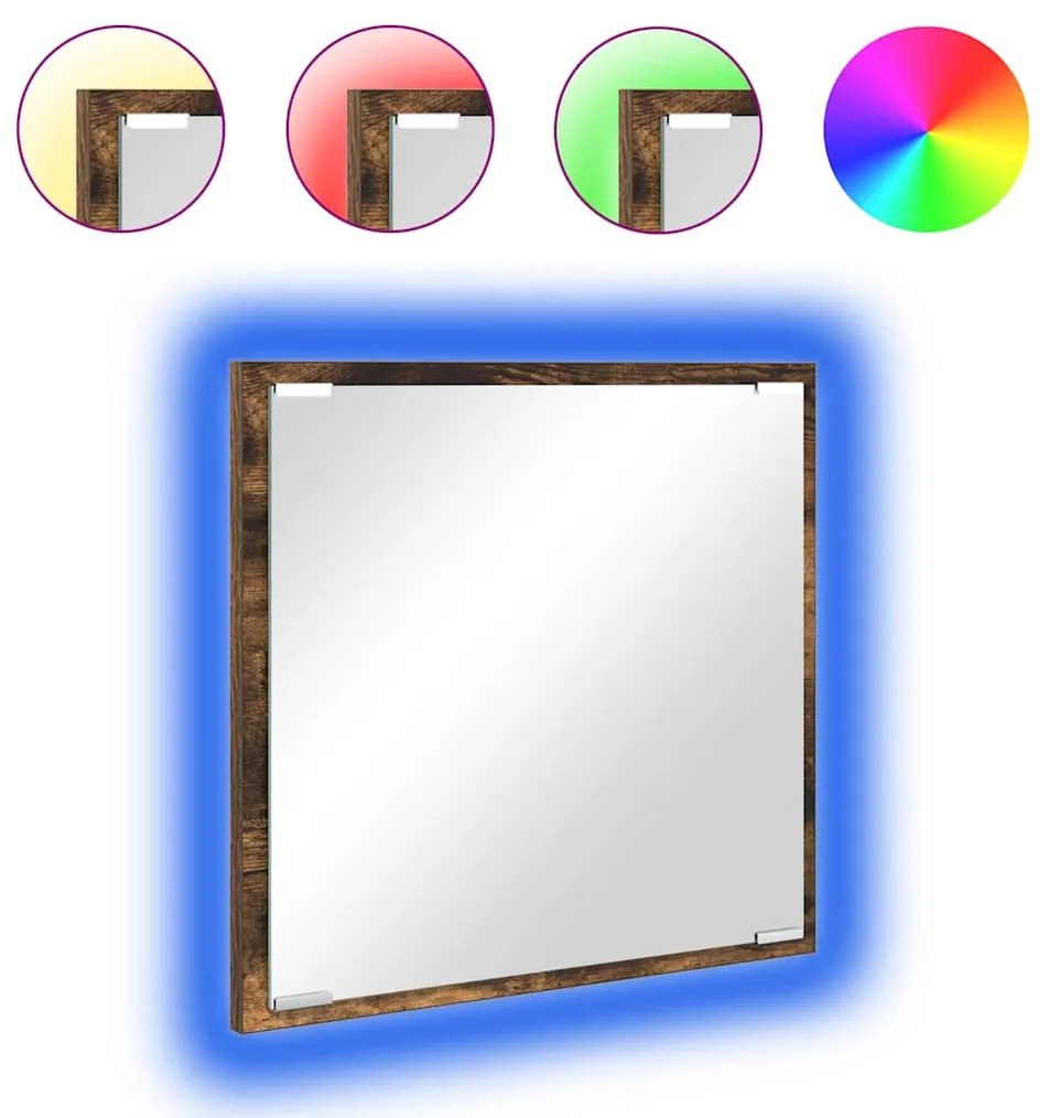 Espelho de Casa de Banho LED Carvalho Fumado 40x8.5x37 cm Madeira Enge