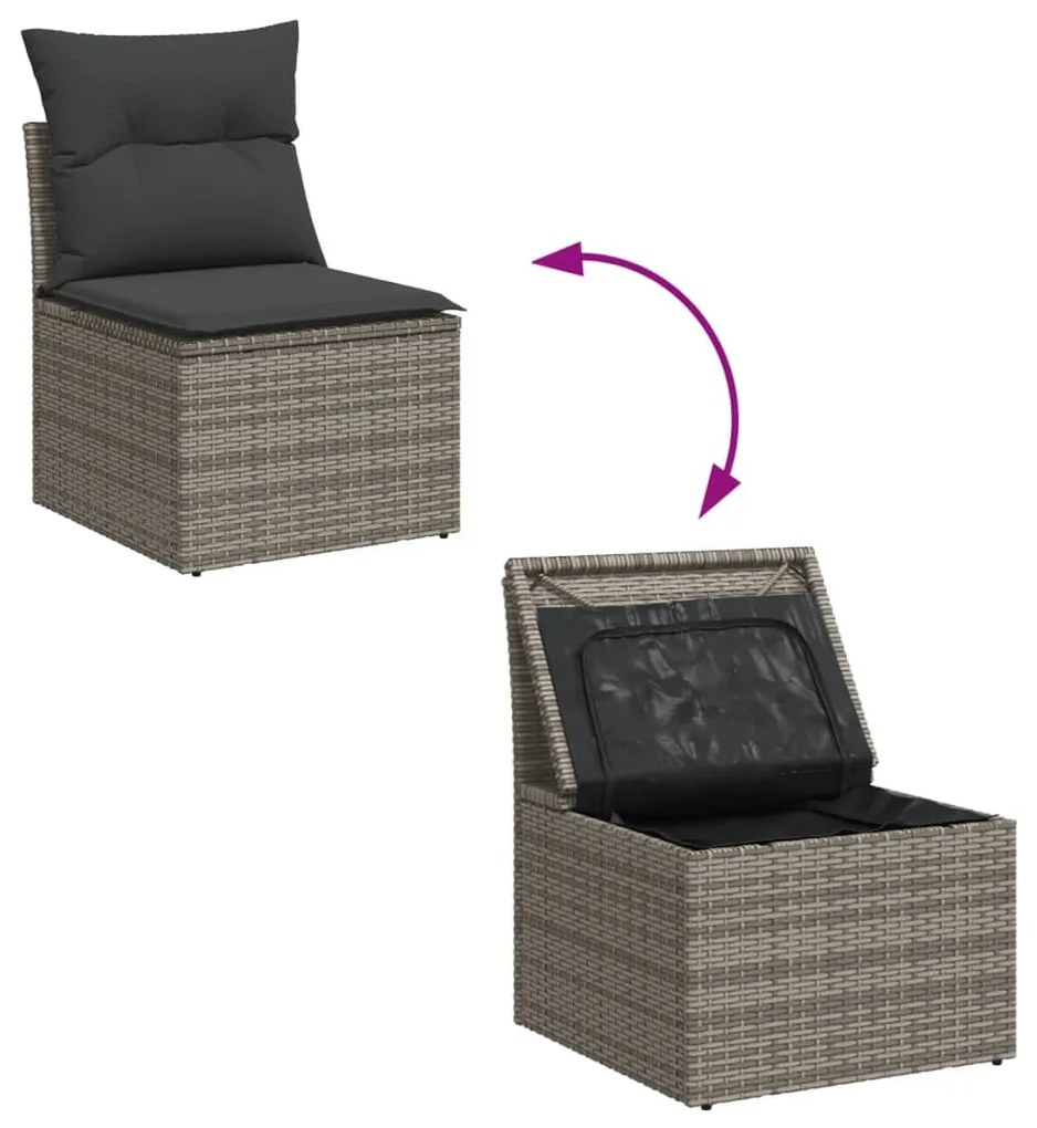 14 pcs conjunto sofás p/ jardim c/ almofadões vime PE cinzento