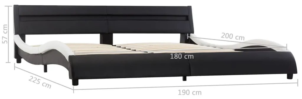 Estrutura cama c/ LEDs 180x200cm couro artificial preto/branco