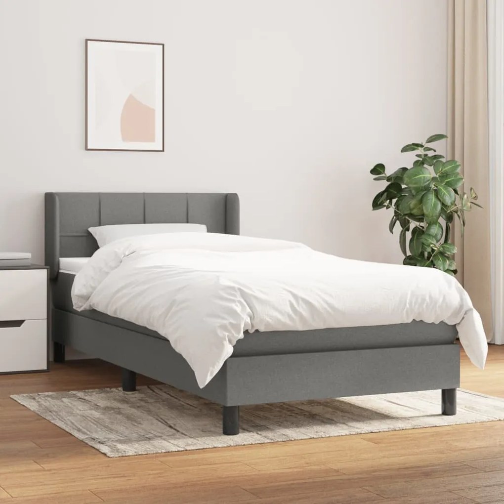 3129674 vidaXL Cama com molas/colchão 90x190 cm tecido cinza-escuro