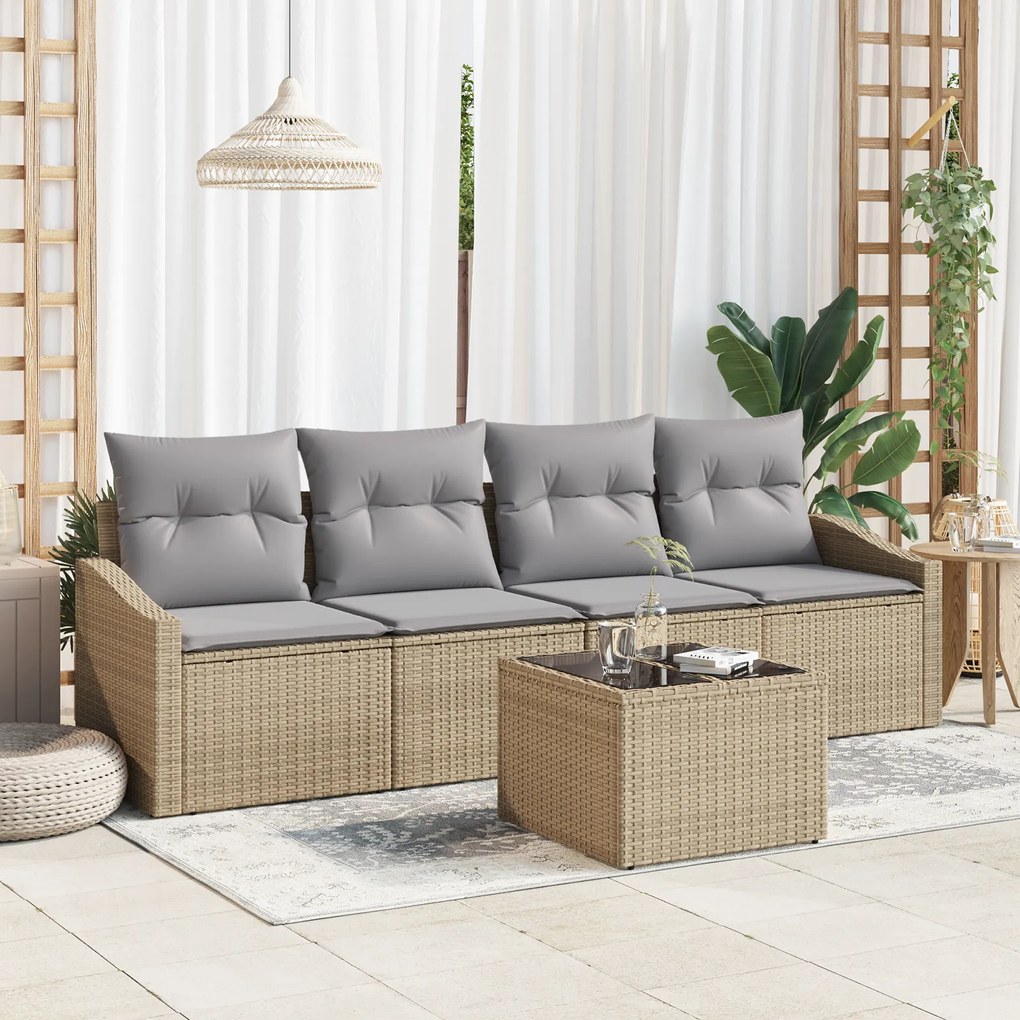 Conjunto de Jantar 5 Peças com Almofadas Cinza Vime PE