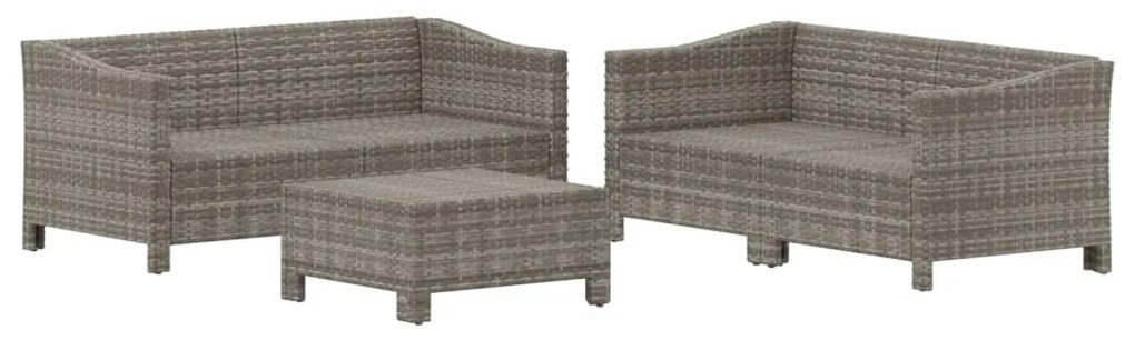 5 pcs conjunto lounge de jardim c/ almofadões vime PE cinzento
