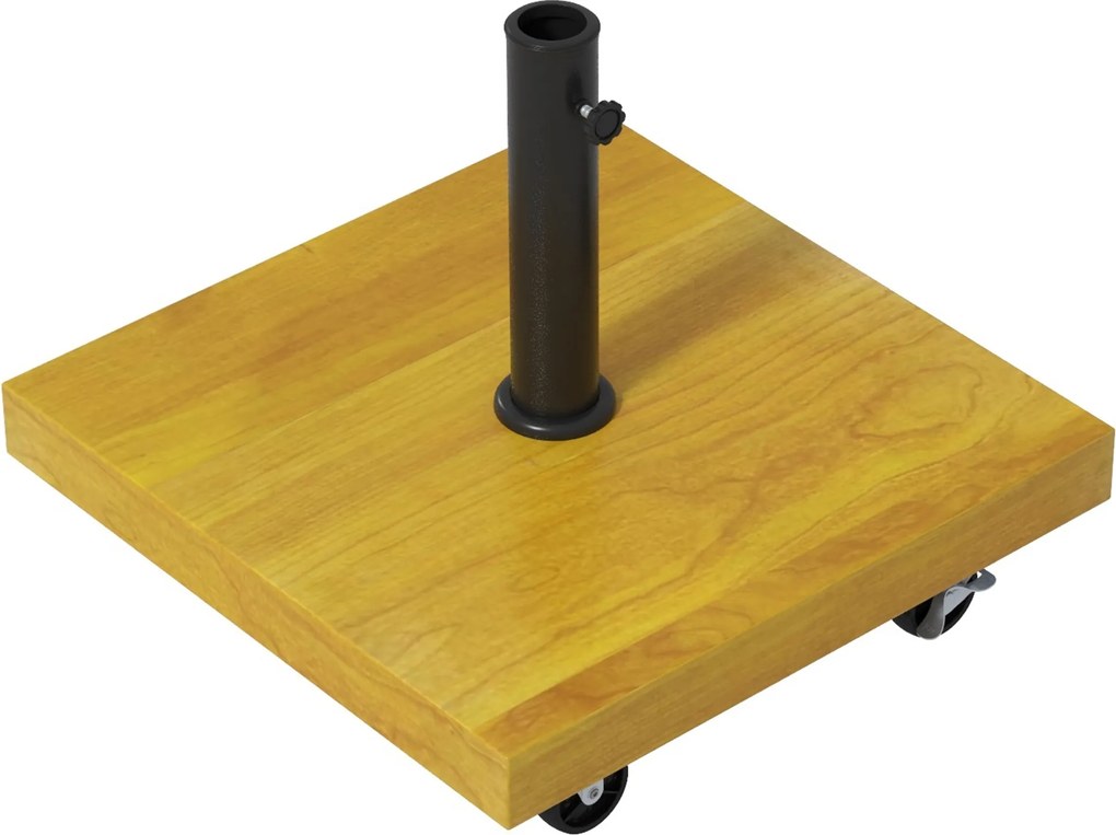 Base para guarda-sol 45 C x 45 L x 36,5 A cm base de lastro com peso líquido de 25 kg em metal e 4 rodas preto e efeito madeira