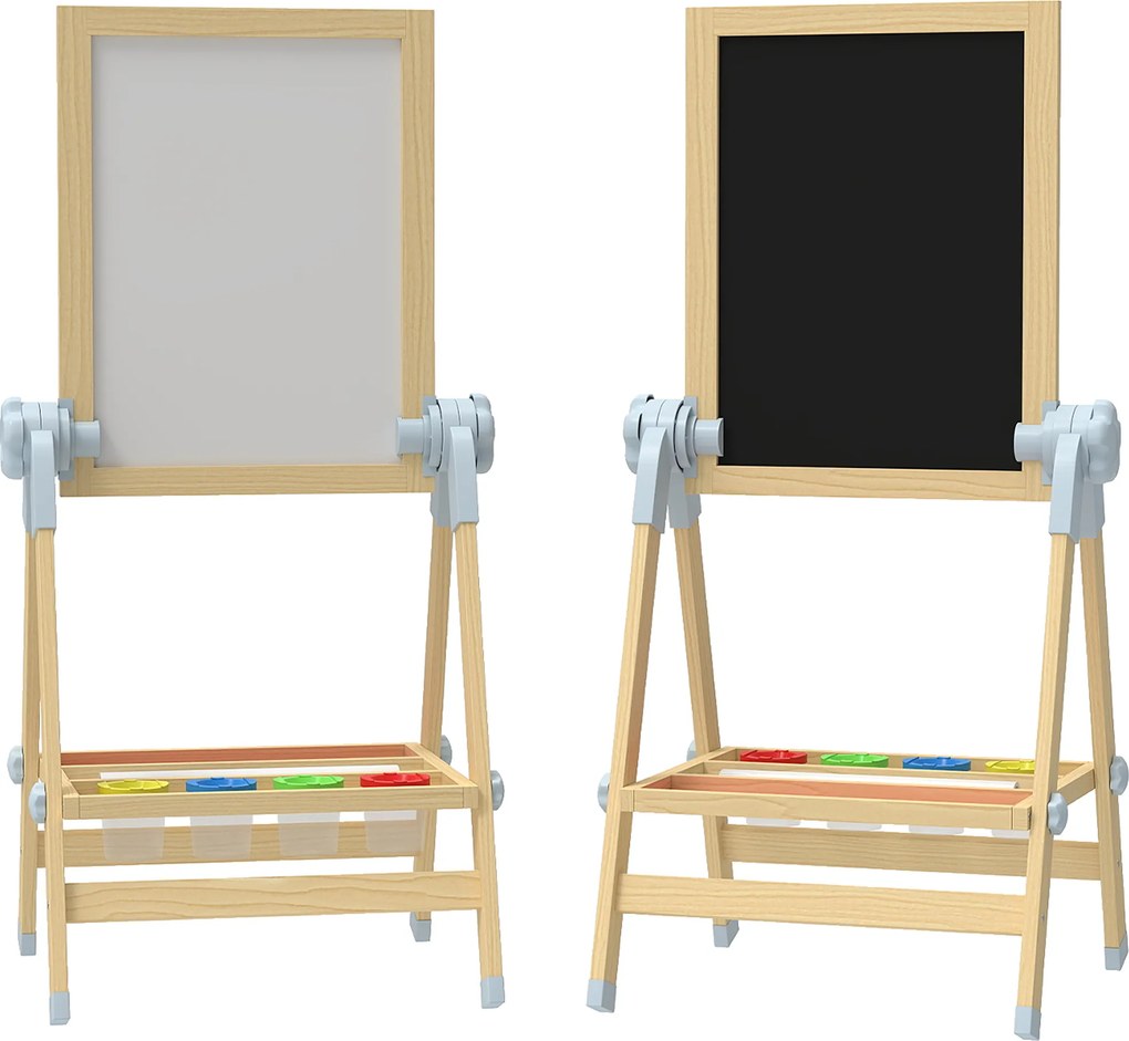 AIYAPLAY Cavalete Infantil com Altura e Ângulo Ajustáveis Dupla Face Quadro Branco Magnético e de Giz 48,5x46,5x70-97 cm Madeira | Aosom Portugal