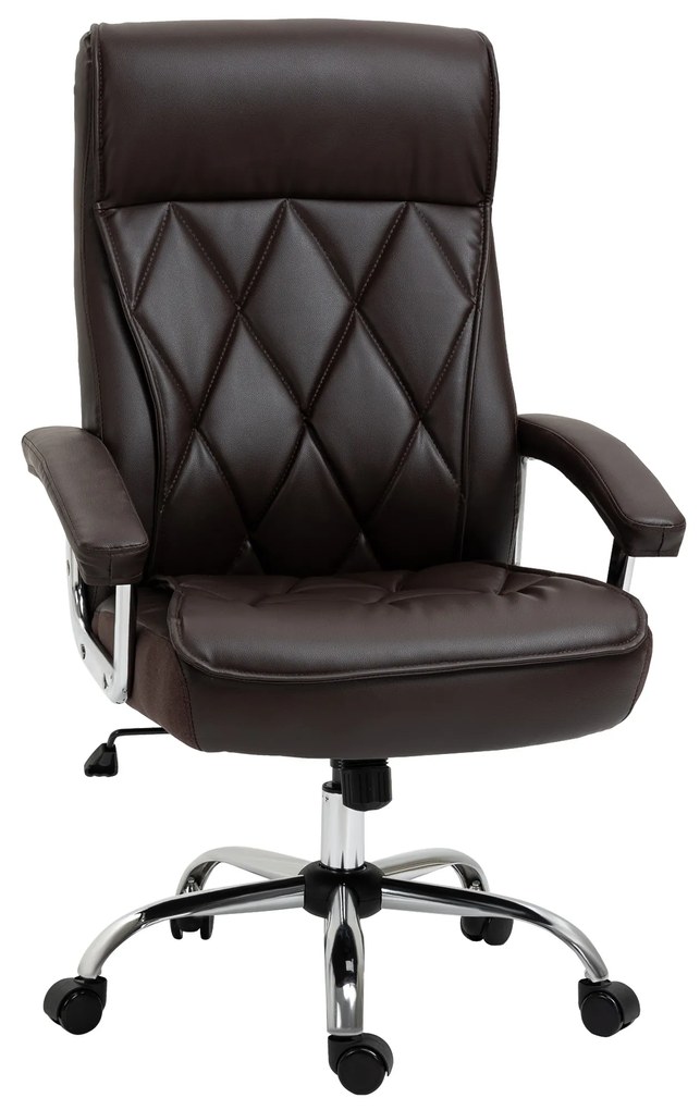 Vinsetto Cadeira de Escritório Ergonômica Cadeira de Escritório Giratória e Basculante com Altura Ajustável Encosto Alto e Apoio para a cabeça Acolchoado Pele Sintética 66x69x113-121cm Marrom