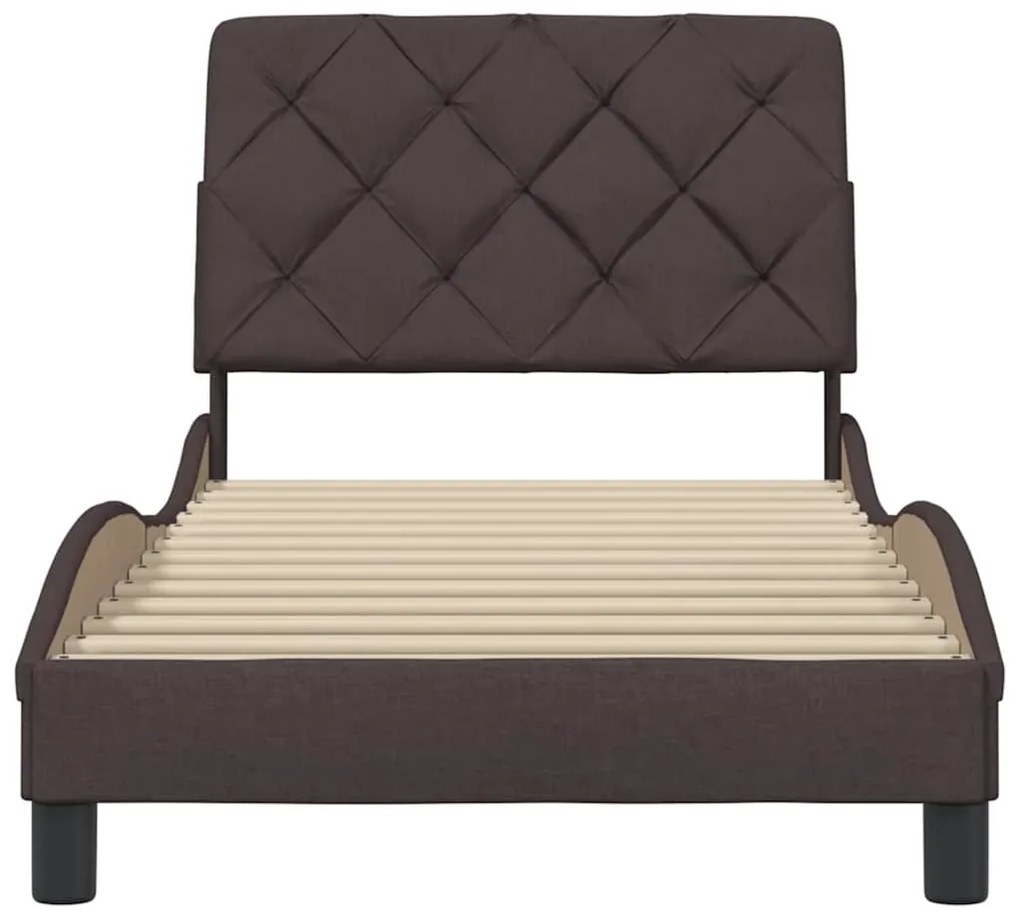 Estrutura de cama sem colchão 80x200 cm tecido castanho-escuro