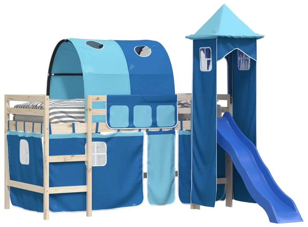 Cortinas para cama elevada com túnel e torre azul
